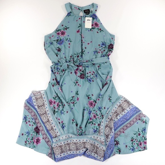 Lilt Women's Plus Halter Neck Keyhole Floral Chiffon Maxi Dress Blue XXXL (22.5) - Picture 7 of 12